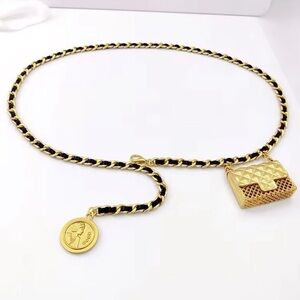 Anthro Black Gold Chain Belt With Designer Mini Charm Bag